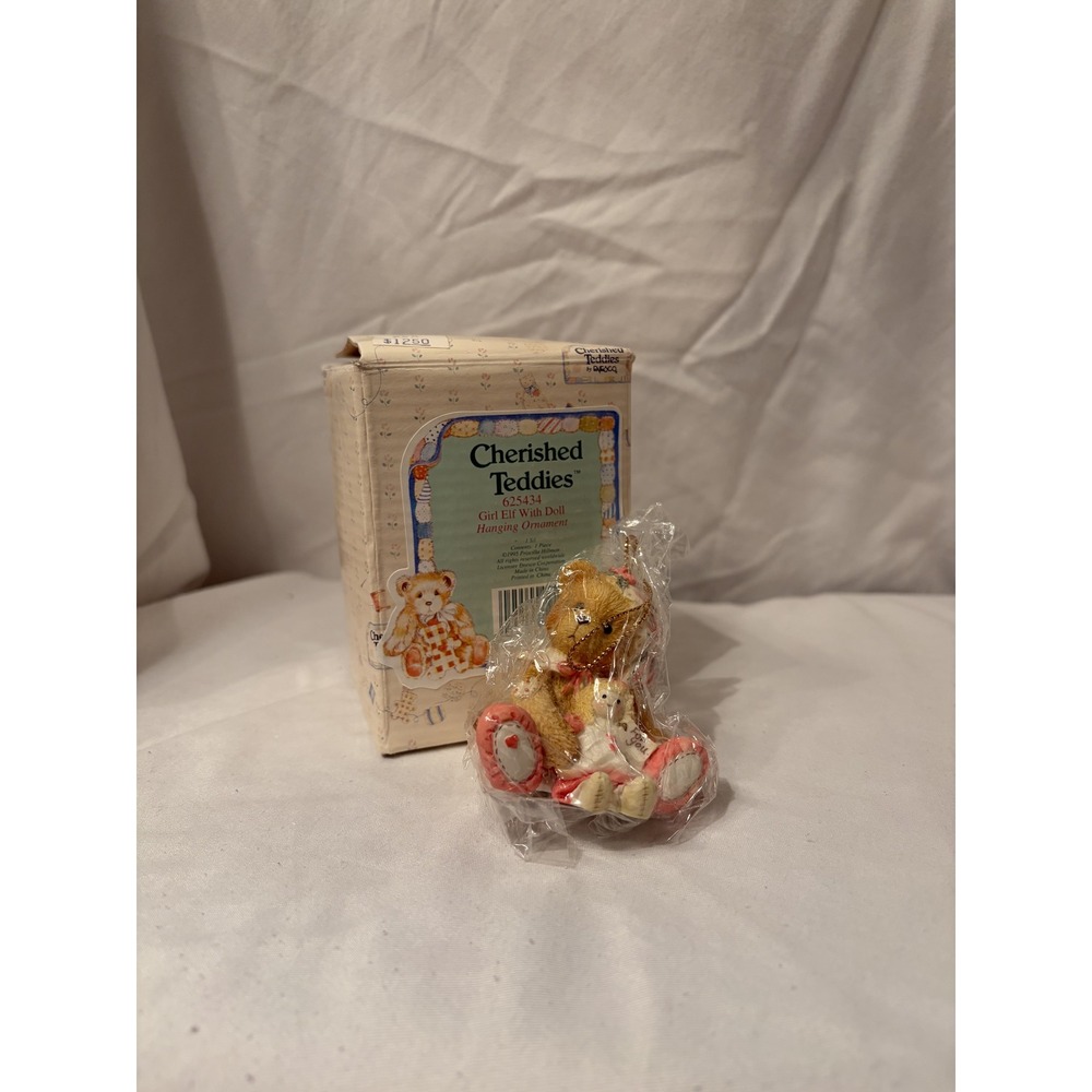 Cherished Teddies 1995 Girl Elf w/ Doll Ornament Christmas Bear w/ COA